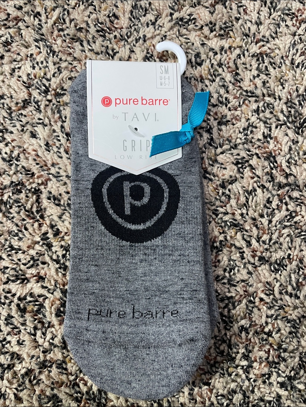 Pure Barre Tavi Grip Yoga Socks Gray Black Logo Woman’s S (6-8) | NWT